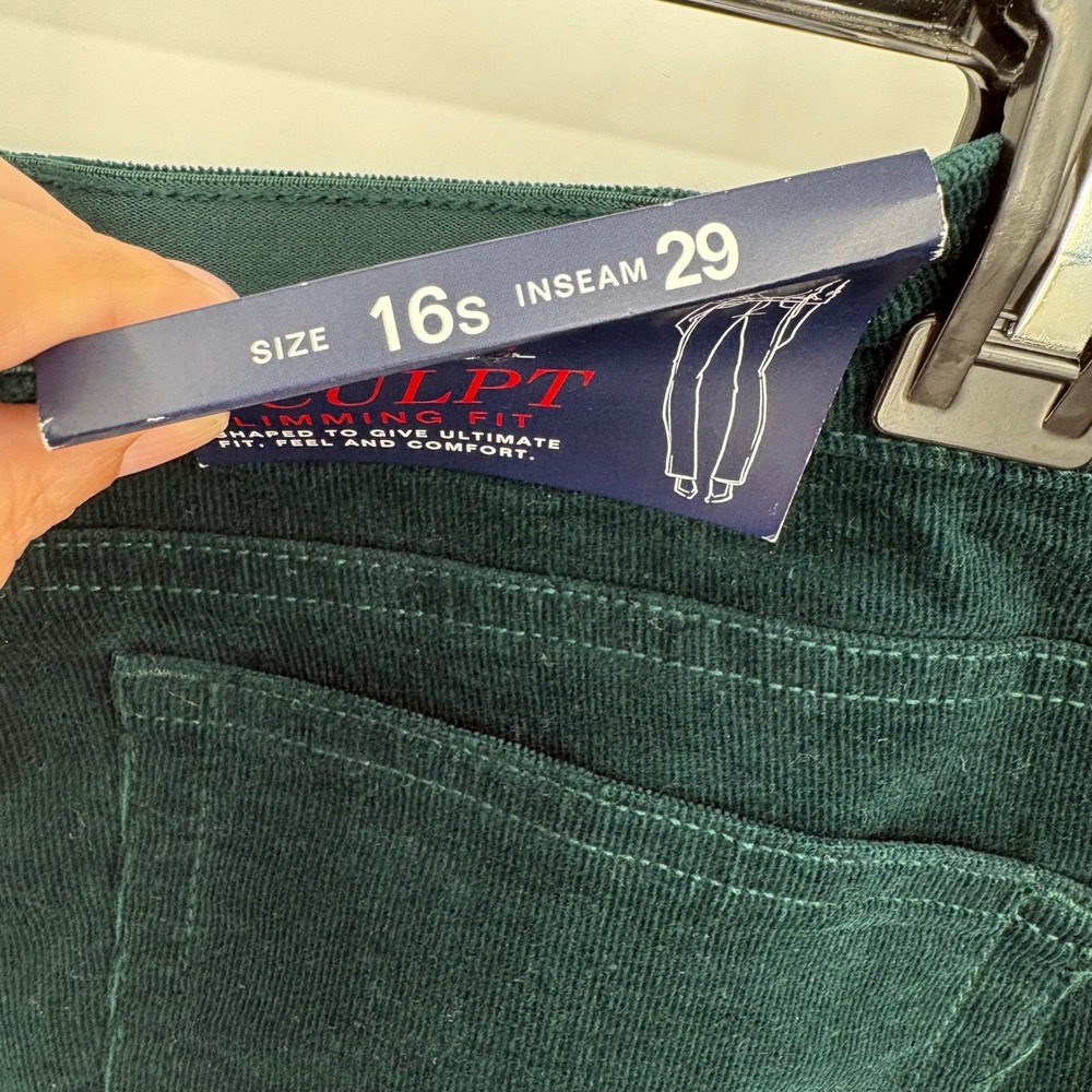 Chaps Fit Shape Sculpt Green Corduroy Straight Leg Mid Rise Pants Womens 16 NWT - Picture 12 of 15
